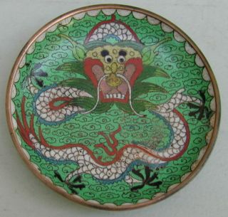 Old Bronze Cloisonne Oriental Dragon Ash Tray 1920 