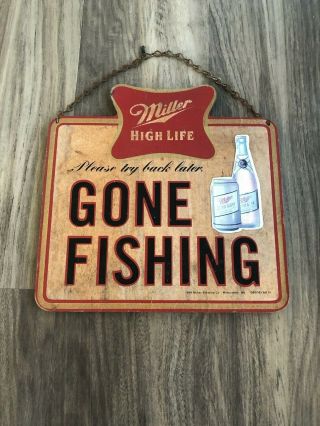 Vintage Miller High Life Gone Fishing Bar Restaurant Wooden Sign Rare