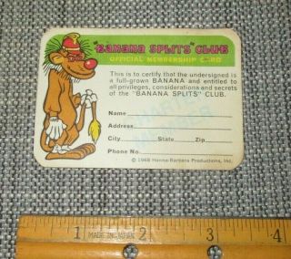 Very Rare 1968 Hanna - Barbera Banana Splits Club Card Charter Member Blank