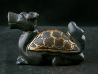 Antique Chinese Jade Hand Painted Legendary Dragon - Turtle Statue C88