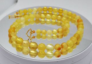 Amber Necklace 17.  66gr.  Antique Egg Yolk Natural Baltic Big Round Beads Rare