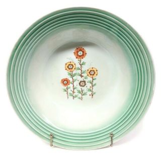 Art Deco Antique Ceramic Serving Bowl Floral Green Ring Border Rare 1920s Farm