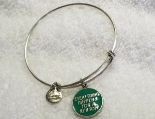 Alex And Ani Silver With Rare Green Everything Happens For A Reason Bracelet