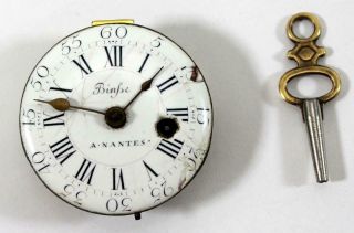 Rare C.  1770 Binfse A.  Nantes French Fusee Pocket Watch Movement