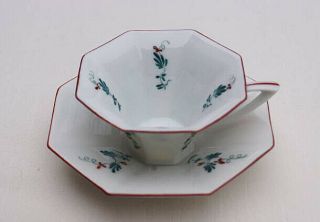 Antique Augarten Porcelain Vienna Wien Hand Painted Octagonal Demitasse Cup Set