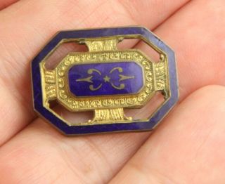 Exquisite Antique Victorian Circa 1900 Gilt Metal And Blue Enamel Brooch Pin
