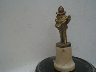 Small Early 20th Century Gold Painted Metal Harlequin Statue With Onyx Stand
