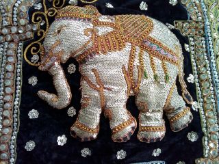 Vintage Indian Embroidery Sequins Hand Made Wall Hanging padded raised elephants 2