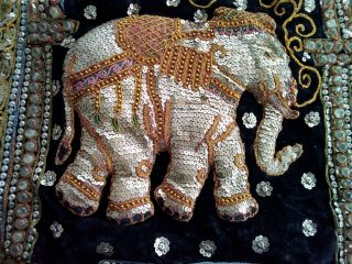 Vintage Indian Embroidery Sequins Hand Made Wall Hanging padded raised elephants 3
