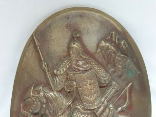 Chinese Brass Bronze Relief Wall Plaque Warrior On Horseback Vintage Antique 2