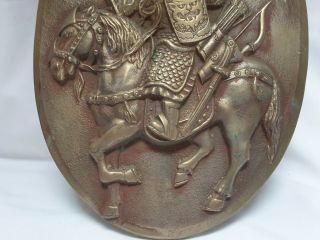 Chinese Brass Bronze Relief Wall Plaque Warrior On Horseback Vintage Antique 3