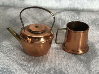 Vintage Miniature Kettle And Tankard Copper/brass Set Made England Collectabl