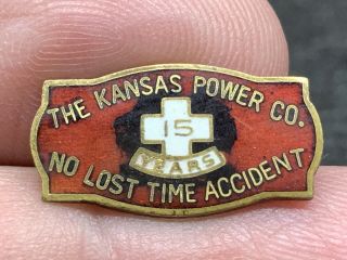The Kansas Power Company Vintage Gorgeous Rare 15 Years Of Service Award Pin.