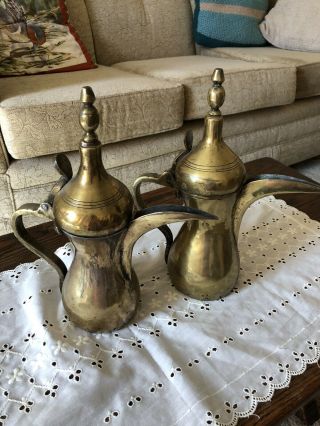 Vintage Arabic Brass Coffee Pots,  Pair