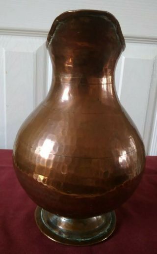 Large Antique Heavy Hand Hammered Copper Jug Brass Handle 1.  25kg 28cm Tall Vnice 3