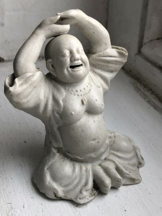 Antique C19th or Earlier Chinese Unglazed Porcelain Incense Burner Buddha 3