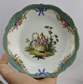 Antique Meissen Porcelain Dish - Watteau Courting Couple 19th Century Germany