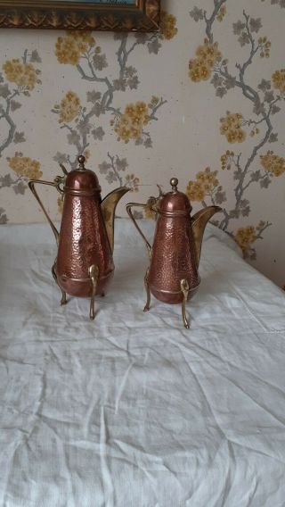 Antique French Art Nouveau Copper/brass Choc/coffee Pots X 2