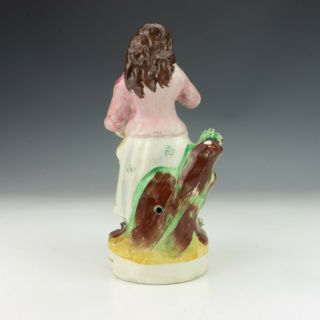 Antique Staffordshire Pottery - Lady With Bird Figure - Unusual 3