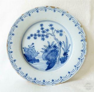 Antique 18th Century Dutch Delft Blue And White Plate C1760