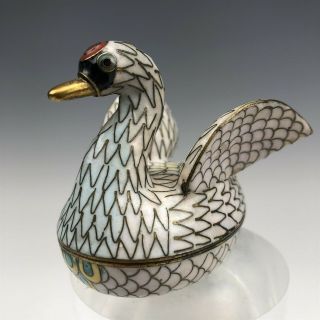 Chinese Export Enamel Cloisonne Brass Swan Duck Bird Jewelry Trinket Coin Box