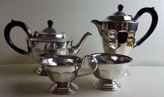 Vintage,  4 Piece Silver Plated Tea/ Coffee Set,  Epns Black Bakelite Handles.  Vgc
