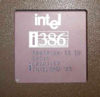 Intel I386 A80386dx - 33 Sx366 1985 Rare Vintage Cpu Processor Gold