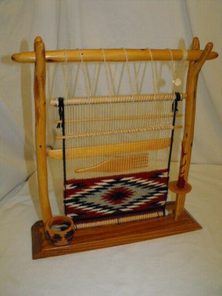 Vintage Native American Wooden Souvenir Weaving Loom Wool W/ Tools Rare