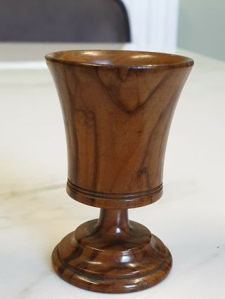 Antique Carved Olive Wood Small Vase Goblet From Jerusalem