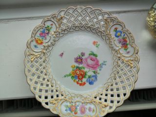 Antique Meissen Reticulated Floral Pattern Plate.  Pierced.  Cross Swords.  9 ".
