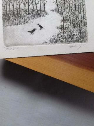 Exceptional vintage,  old hand signed,  numbered 2 crow,  Raven etching about 5 x 4 2