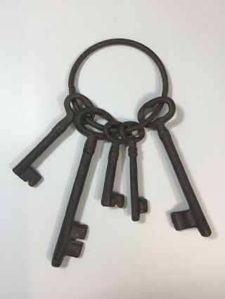 Bunch Of Large Old Keys On A Ring Heavy Rustic Display