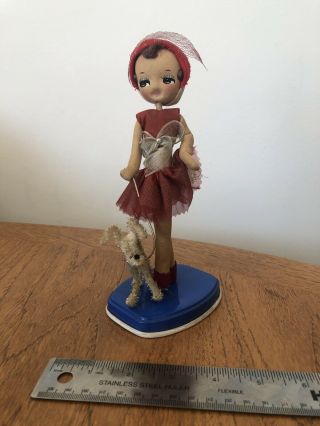 Vintage Big Eyes Boudoir Pose Doll With Dog Ornament 1960s Retro