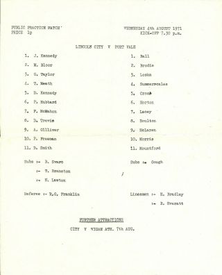 Rare Lincoln City V Port Vale 4th Aug 1971 Public Practice Match Programme