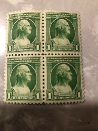 George Washington Green 1 Cent Stamp 1732 - 1932 East Facing Rare 4 Block
