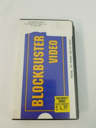 Shrinkwrapped Blockbuster Vhs Clamshell & Vhs Tape Tarzan 1981 Rental Rare