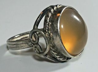 Unusual Unique Antique Vintage Solid Silver Sterling Peach Moonstone Ring