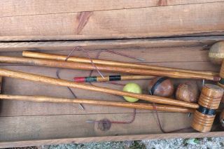 Antique Wood Youth Croquet Set in Wooden Box 3