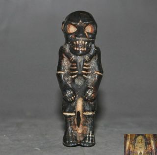 Rare Hongshan Culture Meteorite Iron Carved Skull Dharma Buddha Skeleton Stat