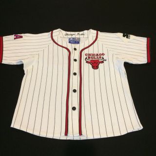 Rare Vtg 90s Starter Nba Chicago Bulls Baseball Jersey Shirt - Youth - Size L