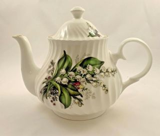 Rare Crown Trent Teapot Lily Of The Valley Fine Bone China Uk Limited England