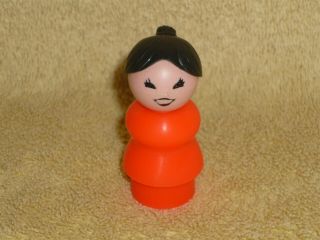 Fisher Price Little People Vintage Black Hair Asian Mom Girl In Red Rare