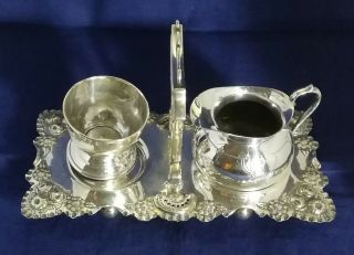 Antique Silver Plated Milk Jug And Sugar Bowl With Stand