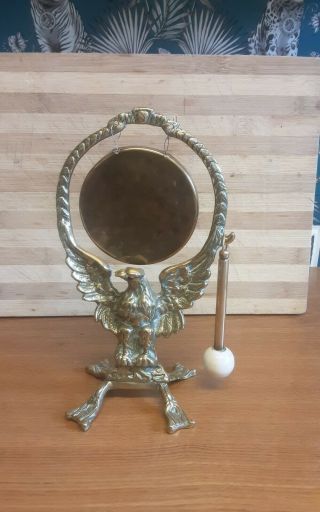 Vintage Brass Table Top Dinner Gong With Striker