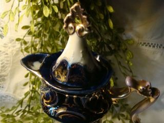 Antique Hand Painted Chocolate Coffee Pot Cobalt Blue floral Royal Vienna 2