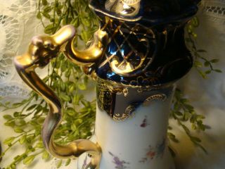 Antique Hand Painted Chocolate Coffee Pot Cobalt Blue floral Royal Vienna 3
