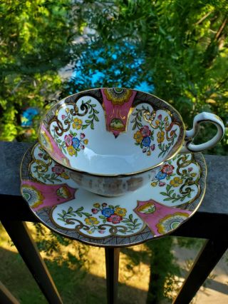 Stunning And Rare Aynsley Teacup And Saucer Pink Paisley Gold And Flowers
