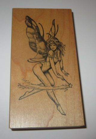 Sexy Fairy Rubber Stamp Star Wand Wings A La Art Rare 4.  75 " High Wood Mounted