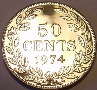 Rare Proof Liberia 1974 50 Cents Only 9,  362 Minted Fantastic