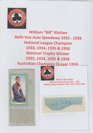 Bill Kitchen Belle Vue Aces Speedway 1933 - 1939 Rare Orig Hand Signed Cutting